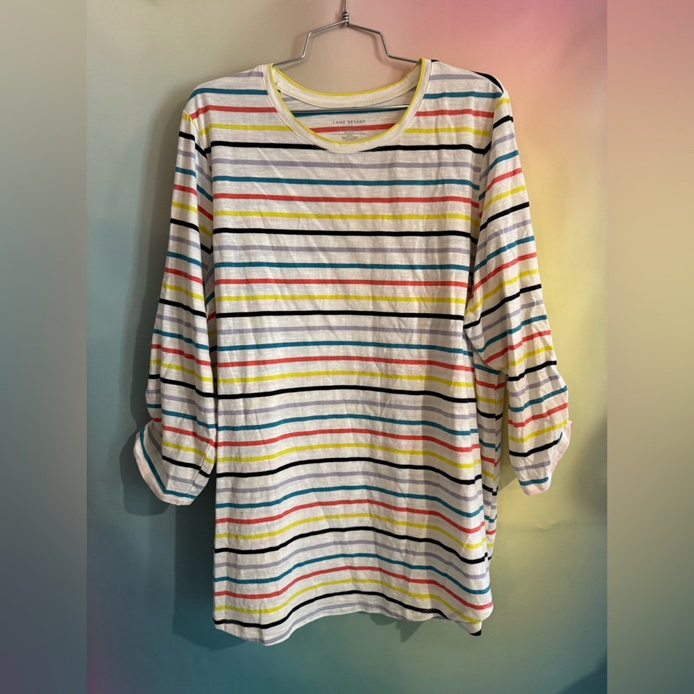 Lane Bryant White and Yellow Striped Top